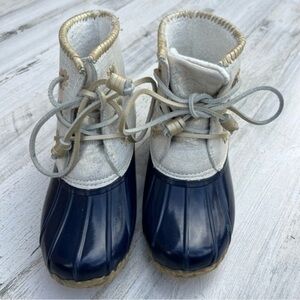 Jack Rogers Boots Size 7 Womens Chloe‎ Duck Outdoor Rain Gold Shimmer Blue